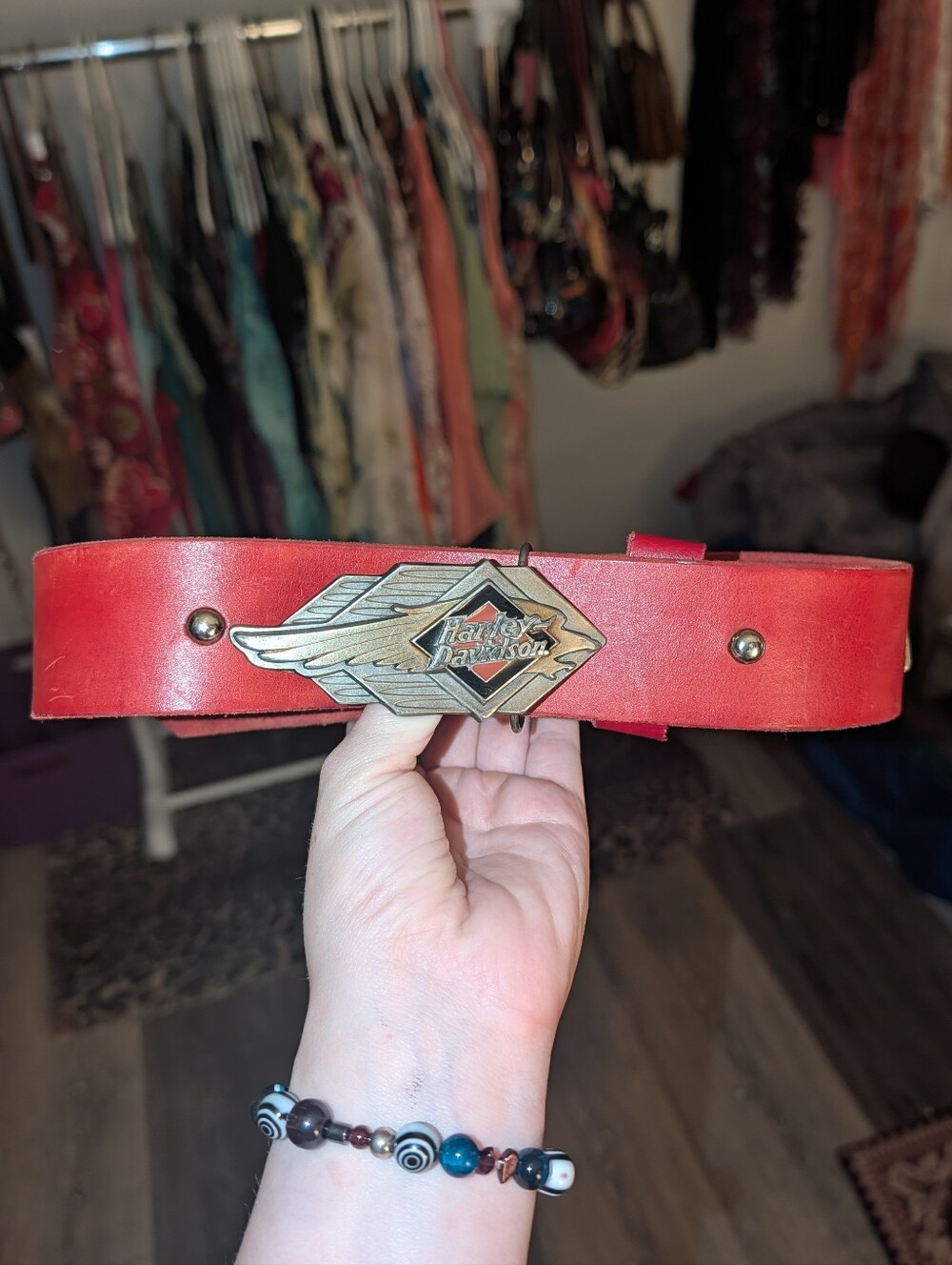 Vintage Harley-Davidson Red Leather Belt w/ Buckle